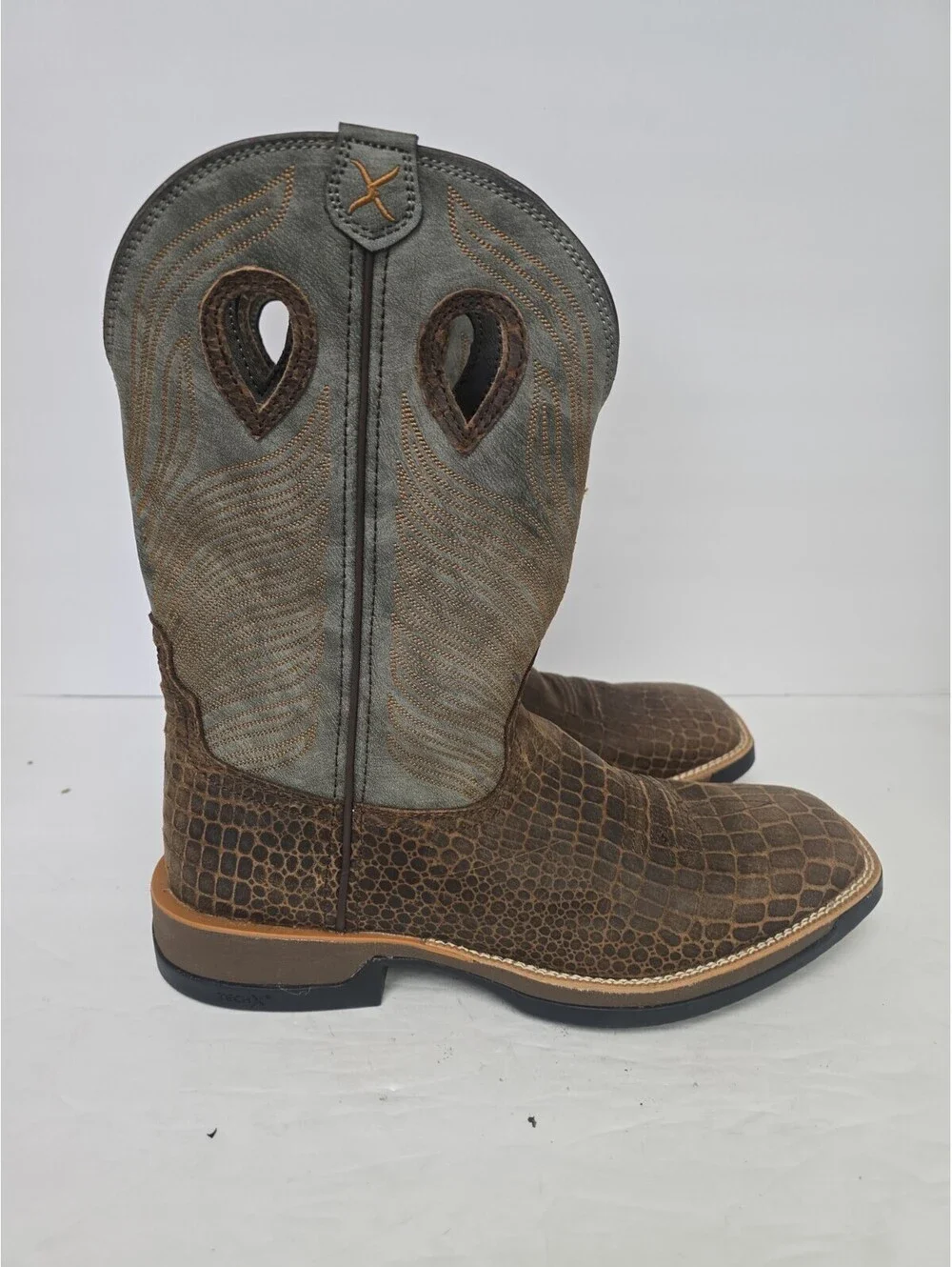 Twisted X Men's MXW003 WS Caiman Print Soft Toe Tech X Boot Brown Gray Size 11D